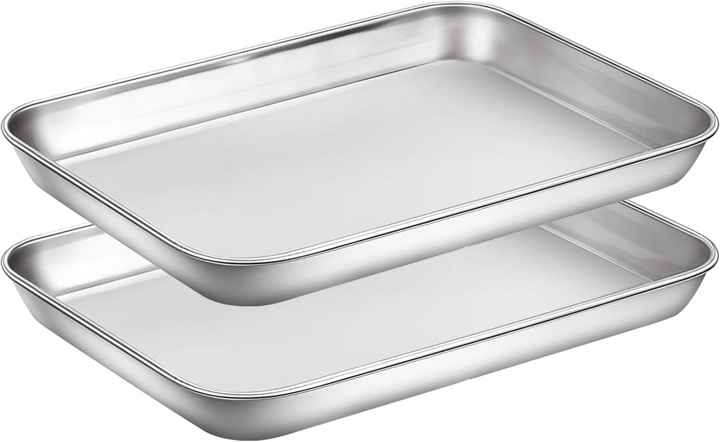 Wildone Baking Sheet Set of 2 - Stainless Steel Cookie Sheet Baking Pan, Size 9 x 7 x 1 inch, Non Toxic & Heavy Duty & Mirror Finish & Rust Free & Easy Clean