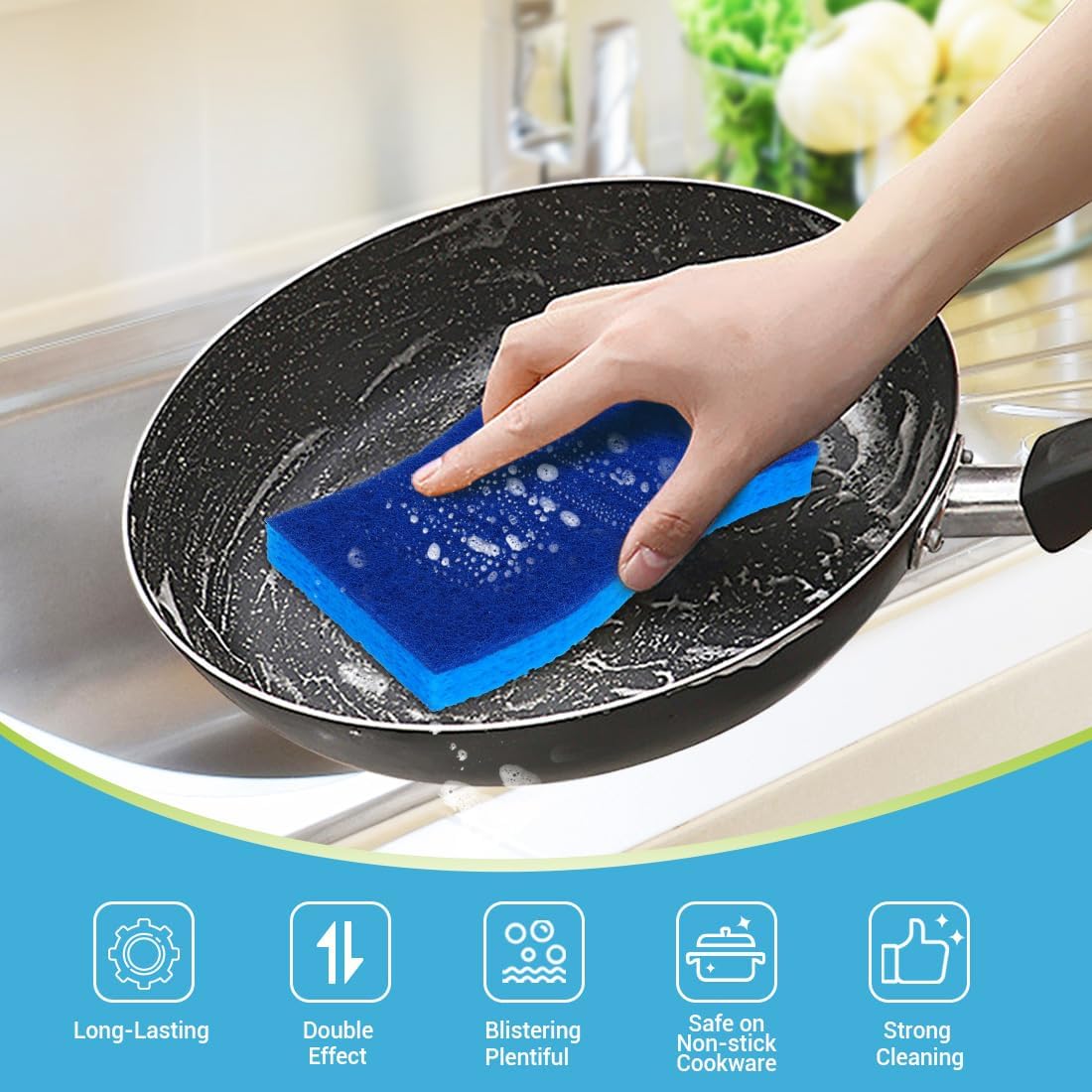 AIDEA XL Scrub Sponges Non-Scratch 12Count, Extra Large Sponges Kitchen, Sponge for Dishes, Cleans Fast Without Scratching Safe for Non-Stick Cookware, Cleaning Power for Kitchen, House