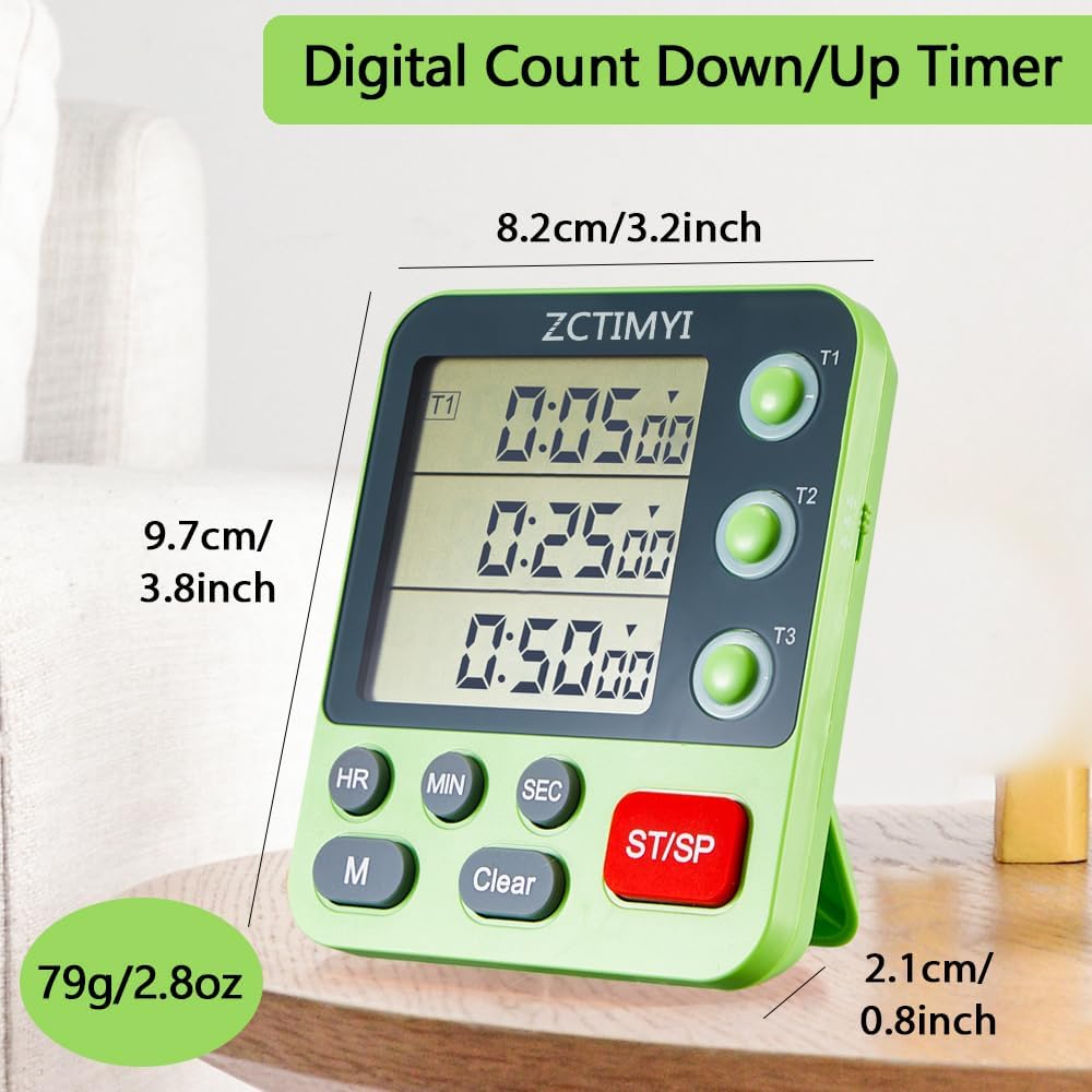 Dual Digital Timer for Kitchen Cooking, 3 Channels Count Down/Up Triple Timer for Kids, Presets Memory Large Display & Magnetic Back Adjustable Alarm Volume, Suit for Student Teacher Studying, Orange