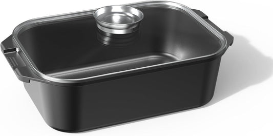 CAROTE 15.9 Inch Roasting Pan with Lid, Rectangular Nonstick Roaster Pan for Ovens, Large Pot Roast Roasting Pan with Lid, Induction & Gas Stove Compatible, PFOA Free