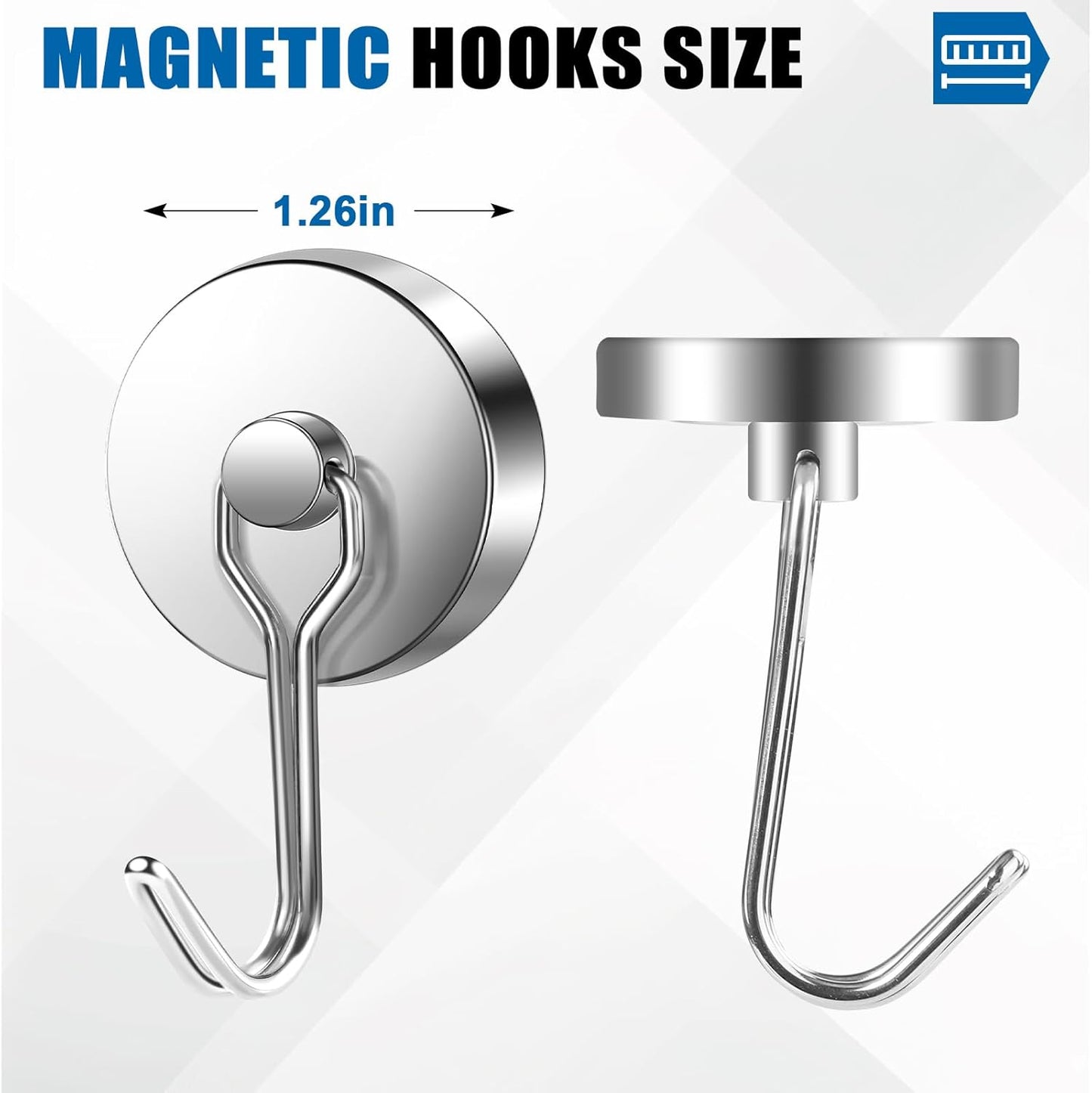 LOVIMAG Hooks, 110lbs+ Magnetic Magnet Hook 2025 Cruise Cabin Ship Essentials Heavy Duty Strong Refrigerator Fridge Hanging for Classroom Beach Vacation Kitchen Grills Home Mug Hanger (6 Pack), Silver