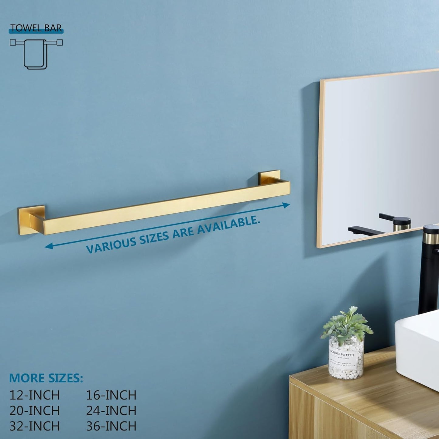 KOKOSIRI 24-Inch Single Towel Bar, Bathroom Kitchen Towel Holder, Wall Mounted SUS304 Stainless Steel Towel Rack, Brushed Gold, B4003BG-L24