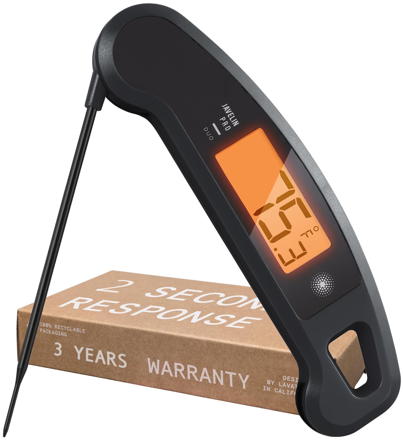 Lavatools Javelin® PRO Duo Ultra-Fast 2-Second Professional Digital Instant Read Meat Thermometer for Grill and Cooking, Auto-Rotating Backlit Display, IP65 Water Resistant – Ink