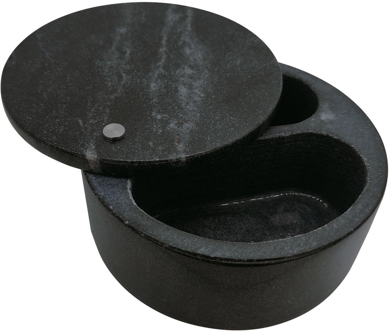 Marble Salt Cellar and Storage Box with Two Compartments Salt Box with Swivel Lid for Storing Spice (Black)