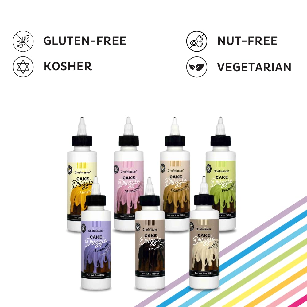 Vanilla-Flavored Cake Drizzle by Chefmaster, Edible Cake Drip Frosting for Decorating, Drip for Cakes, Cupcakes, Cookies, Donuts, 5 oz