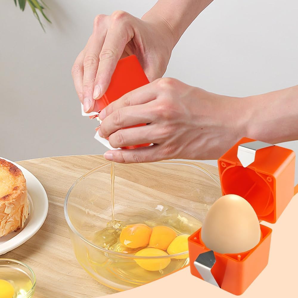 Egg Shell Opener Remover, Eggs Peeler Separator for Boiled and Raw Eggs, Stainless Steel Eggshell Cutter Kitchen Tools for Cooking and Breakfast Prep (Orange Square, 1 Pcs)
