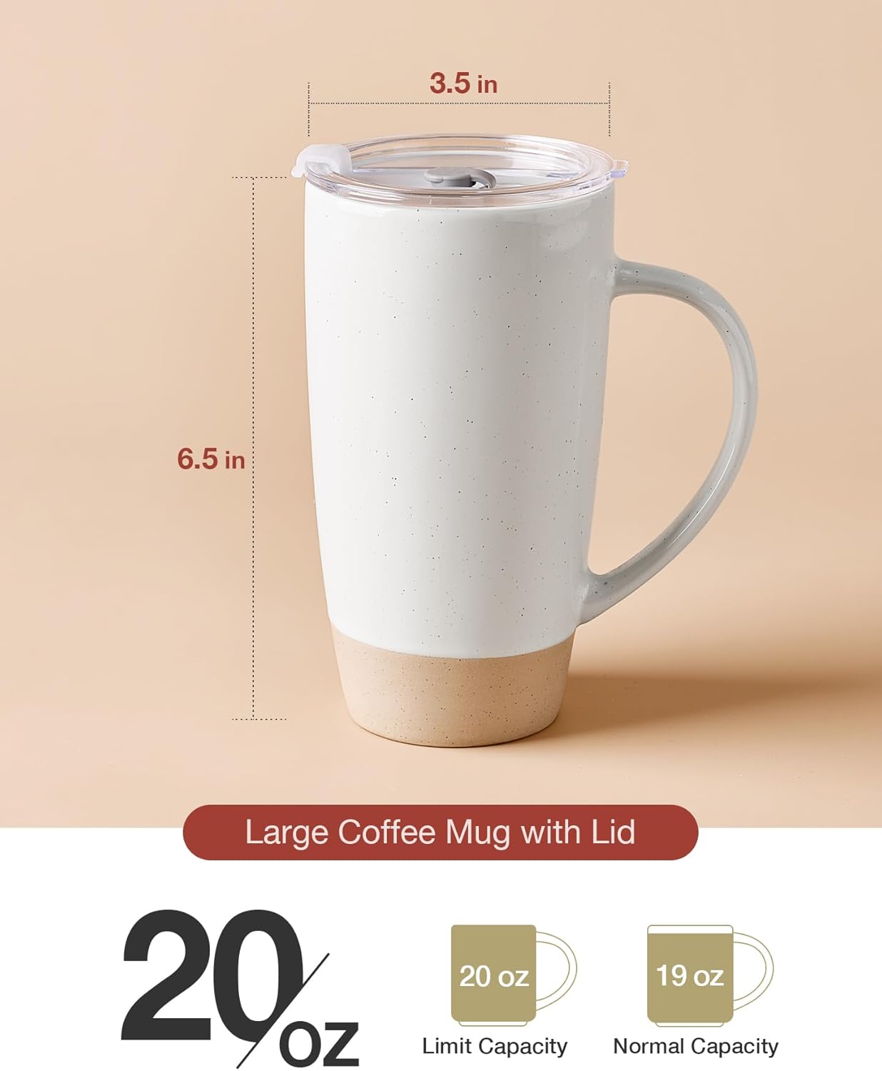 famiware Milkyway Coffee Mugs, 20oz Large Coffee Mug, Ceramic Mug Set of 2 with Lid, Cup Set with Handle for Latte, Tea, Cocoa, Milk, Home & Office, White