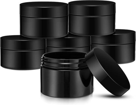 SATINIOR 6 Pack 1 oz Plastic Jars Containers with Lids Wide-mouth Refillable Leakproof Reusable Round Empty Jars for Travel Cosmetic Dry Food Spice Cookie Candy Home Kitchen Organizing(Black)