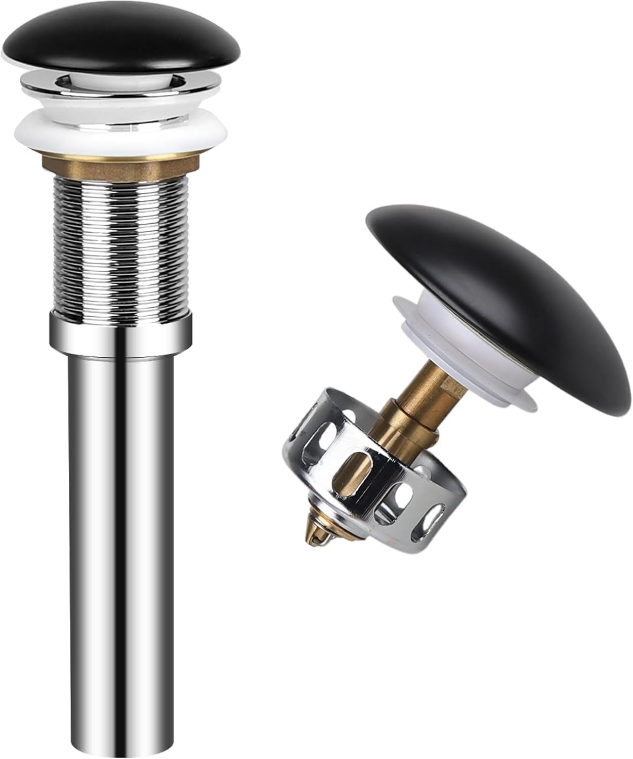 Bathroom Sink Drain Without Overflow, Ceramic Cap Pop Up Drain Stopper, Rustproof Brass and 304 Stainless Steel, Black