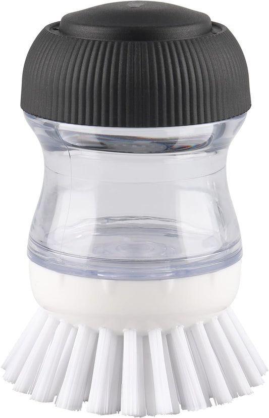 Dish Scrub Brush with Soap Dispenser, Kitchen Brush for Dish Pot Pan Sink Cleaning, 1 Piece Soap Dispensing Palm Brush, Black/Clear/White