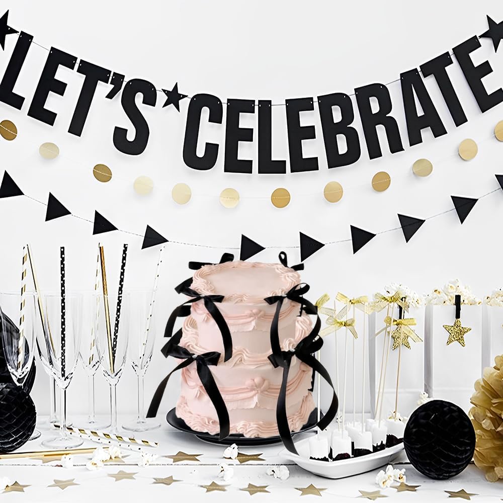 Bow Cake Toppers, 10 Pcs Large Black Bows Cupcake Toppers Themed Party Decorations, Black Birthday Cake Decorations for Wedding Baby Shower Party Supplies