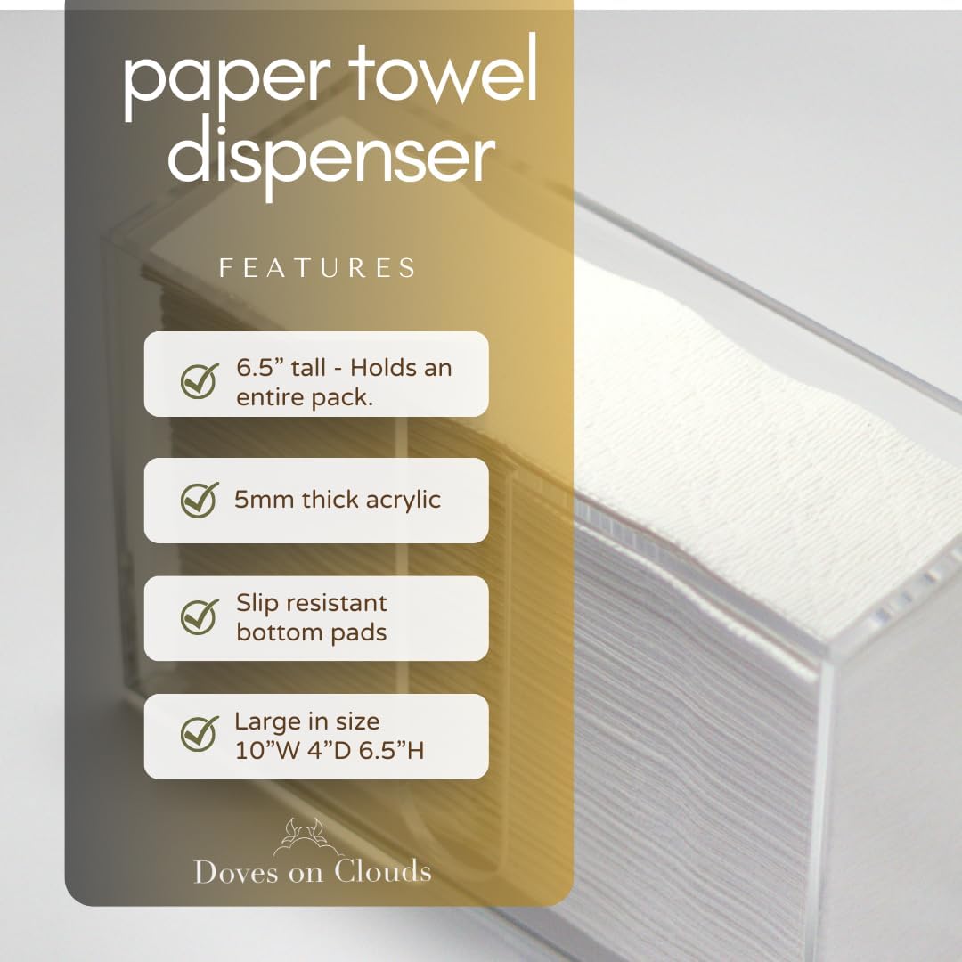 Multifold Paper Towel Dispenser Countertop(5mm-6.5" Tall) Clear Paper Towel Holder, Acrylic Folded Napkin Holder for Kitchen, Countertop C-Fold, Z-Fold, Trifold Paper Hand Towel Dispenser For Bathroom