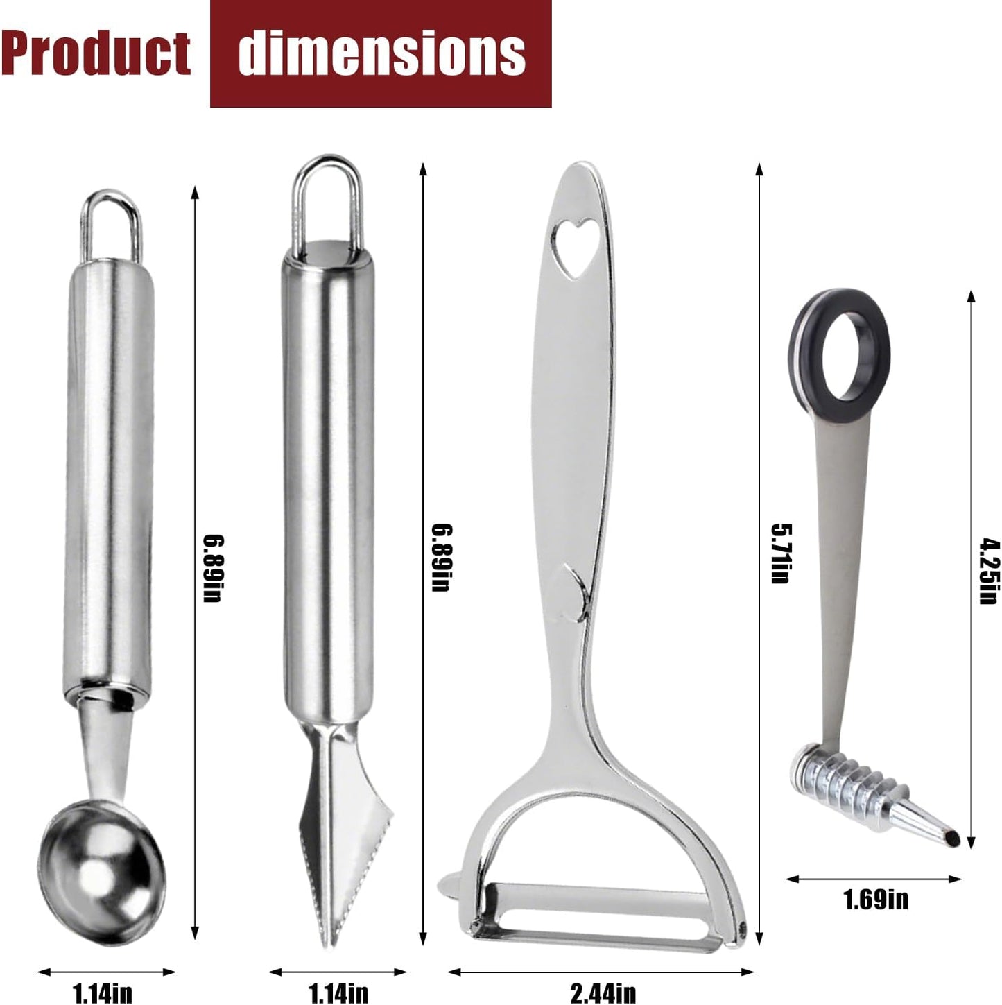 4-Piece Kitchen Spiral And V-Shaped Tools, vegetable peeler,crinkle cutter knife, Multifunctional Kitchen Set, Stainless Steel Manual Kitchen Tools for Creative Food Decoration（silvery）