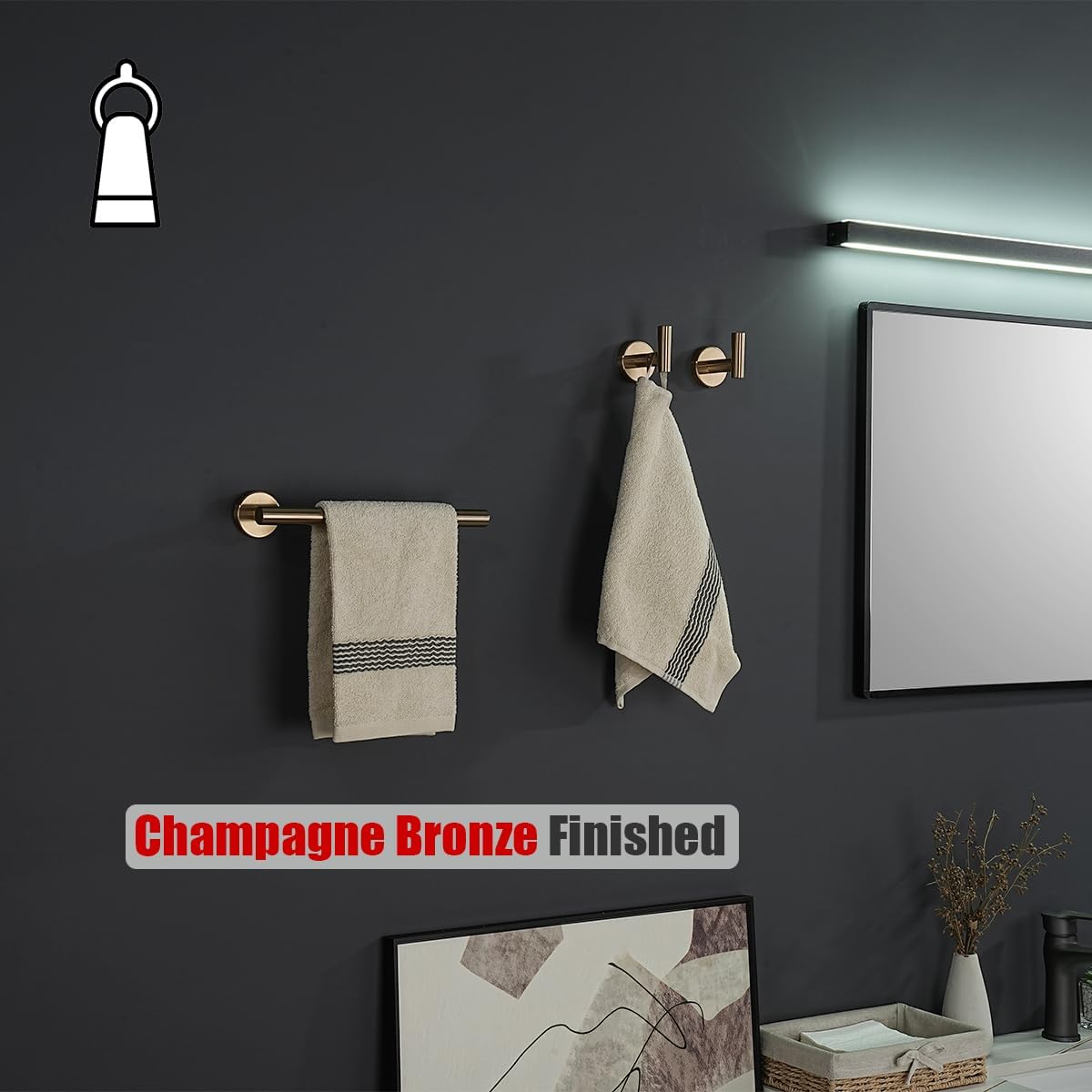 JQK Hand Towel Holder Towel Ring Champagne Bronze, 10 Inch Thicken 0.8mm 304 Stainless Steel Bathroom Hand Towel Bar, 9 Inch Useable Length Wall Mount Towel Rack, THH110L9-CB