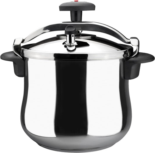 MAGEFESA Star Belly Pressure Cooker 10.6 Qt – 18/10 Stainless Steel, Rounded Bottom, 3 Safety Systems, Works on All Stovetops Including Induction, 8 PSI