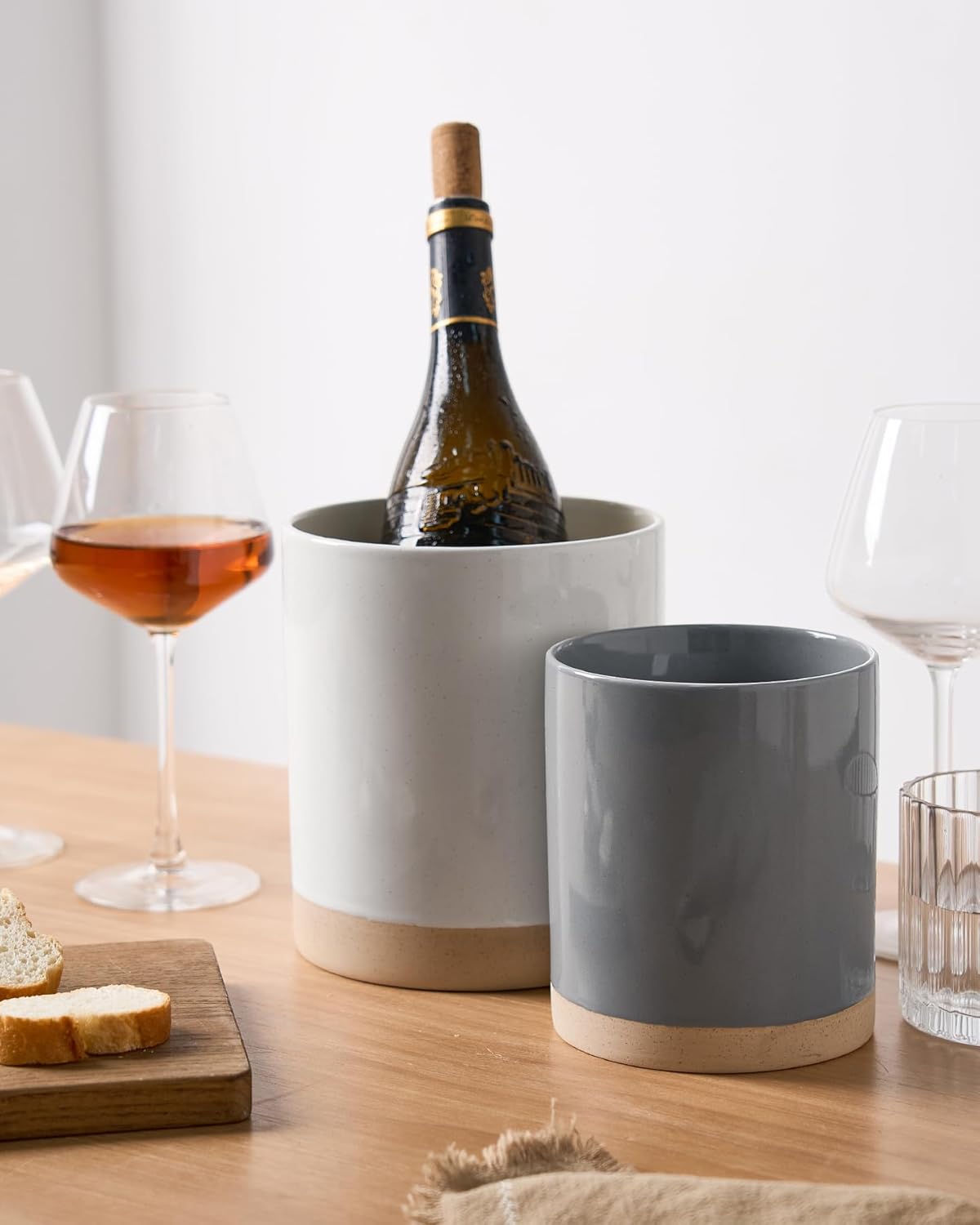 famiware Milkyway Kitchen Utensil Holder for Countertop, Ceramic Cooking Utensil Crocks for Kitchen Counter, Utensil Organizer for Spatula & Spoon, Set of 2, White and Dark Gray