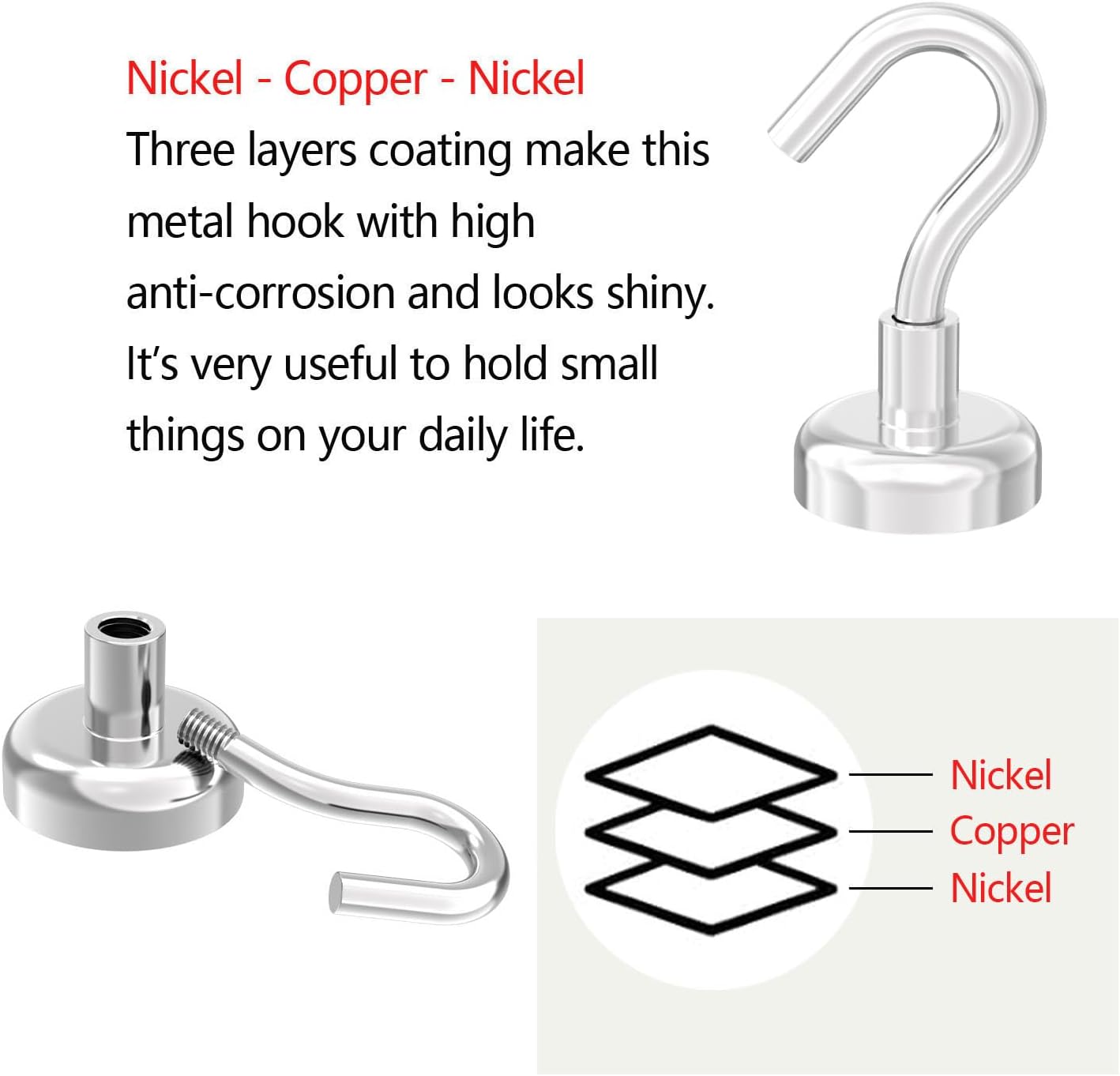 Heavy Duty Small Magnetic Hooks with 0.79" Dia Magnetic Base,40lbs - 24Pack Super Strong Rare Earth Magnet Hook, Extra Strong Cruise Hook for Hanging, Magnetic Hanger for Cabins, Grill