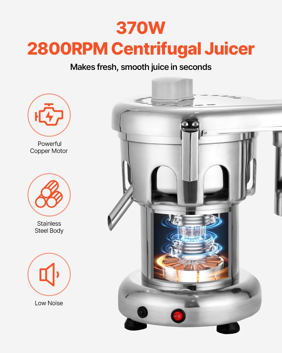 VBENLEM Commercial Juice Extractor Heavy Duty Juicer Aluminum Casting and Stainless Steel Constructed Centrifugal Juice Extractor Juicing both Fruit and Vegetable