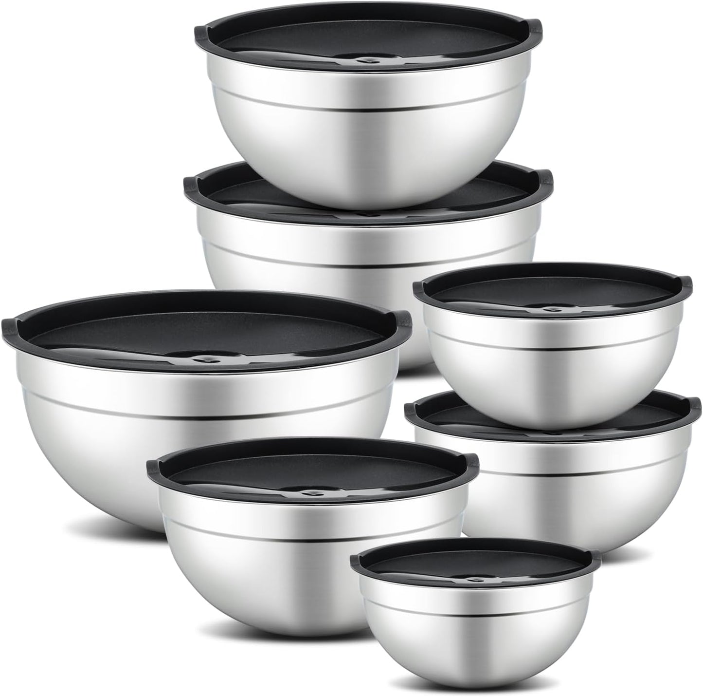 7 Piece Mixing Bowl Set, Mixing Bowls with Lid, Stainless Steel Mixing Bowls for Baking, Size 0.7, 1.1, 1.5, 2.1, 3.5, 4, 4.5QT, Baking Bowl for Food Preparation, Mixing and Serving Foods