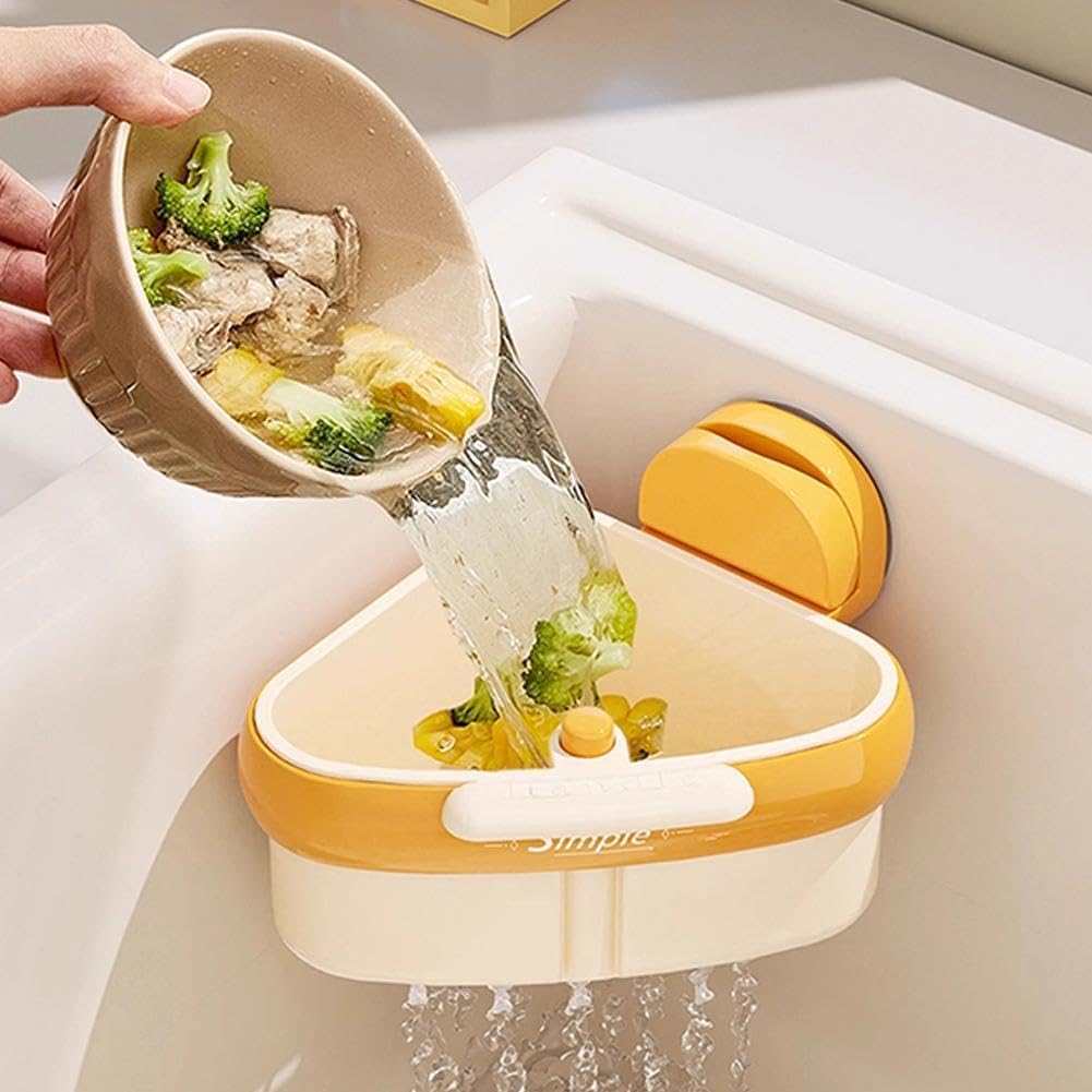 Corner Sink Strainer,2025 New Suction Cup Press Sink Strainer Basket,Automatic Dumping food Waste Catcher for Sink,Faucet Sponge Storage Rack,Corner Sink Trash Catcher for Food Waste (Green 1PCS)