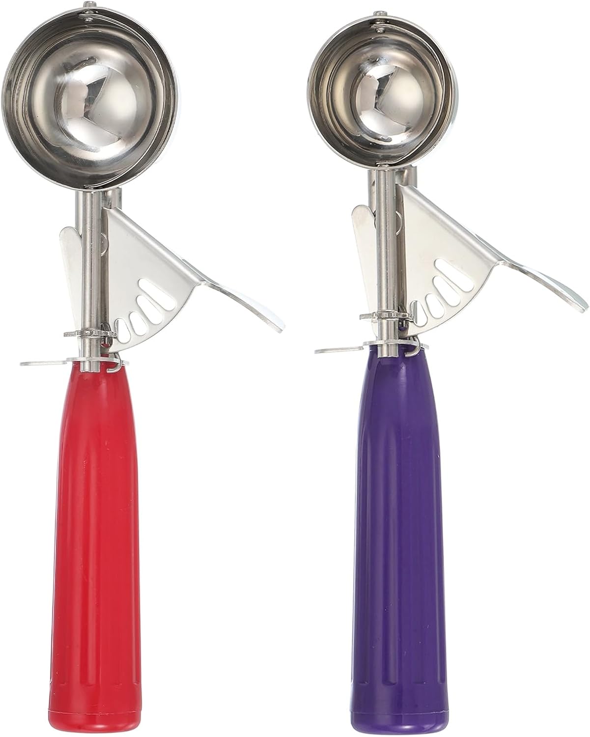 uxcell 2 Pcs Cookie Scoops, Ice Cream Scoop with Trigger for Baking Cookie Dough Rice Pudding Kitchen Gadget, Red, Purple