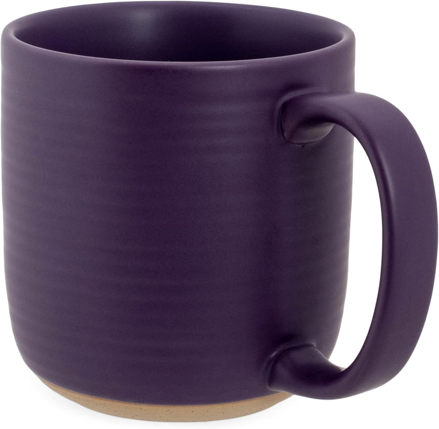 Elanze Designs Ribbed Ceramic Stoneware 16 ounce Raw Clay Bottom Coffee Mugs Set of 4, Purple