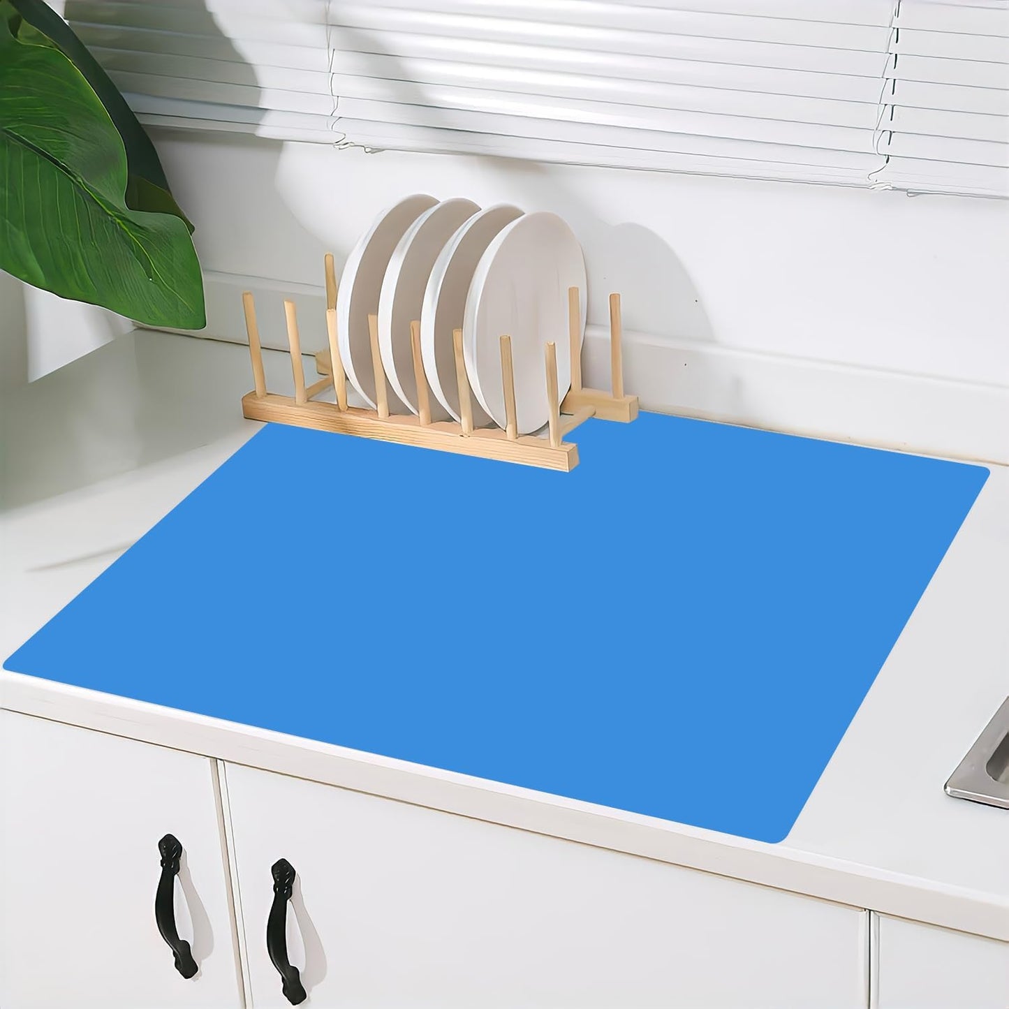2MM Super Thick Large Silicone Mat, 23.6"x23.6"(60cmx60cm) Silicone Mats for Kitchen Counter, Non-slip Heat Resistant Mat, Waterproof Countertop Protector Mats (Bright Blue)