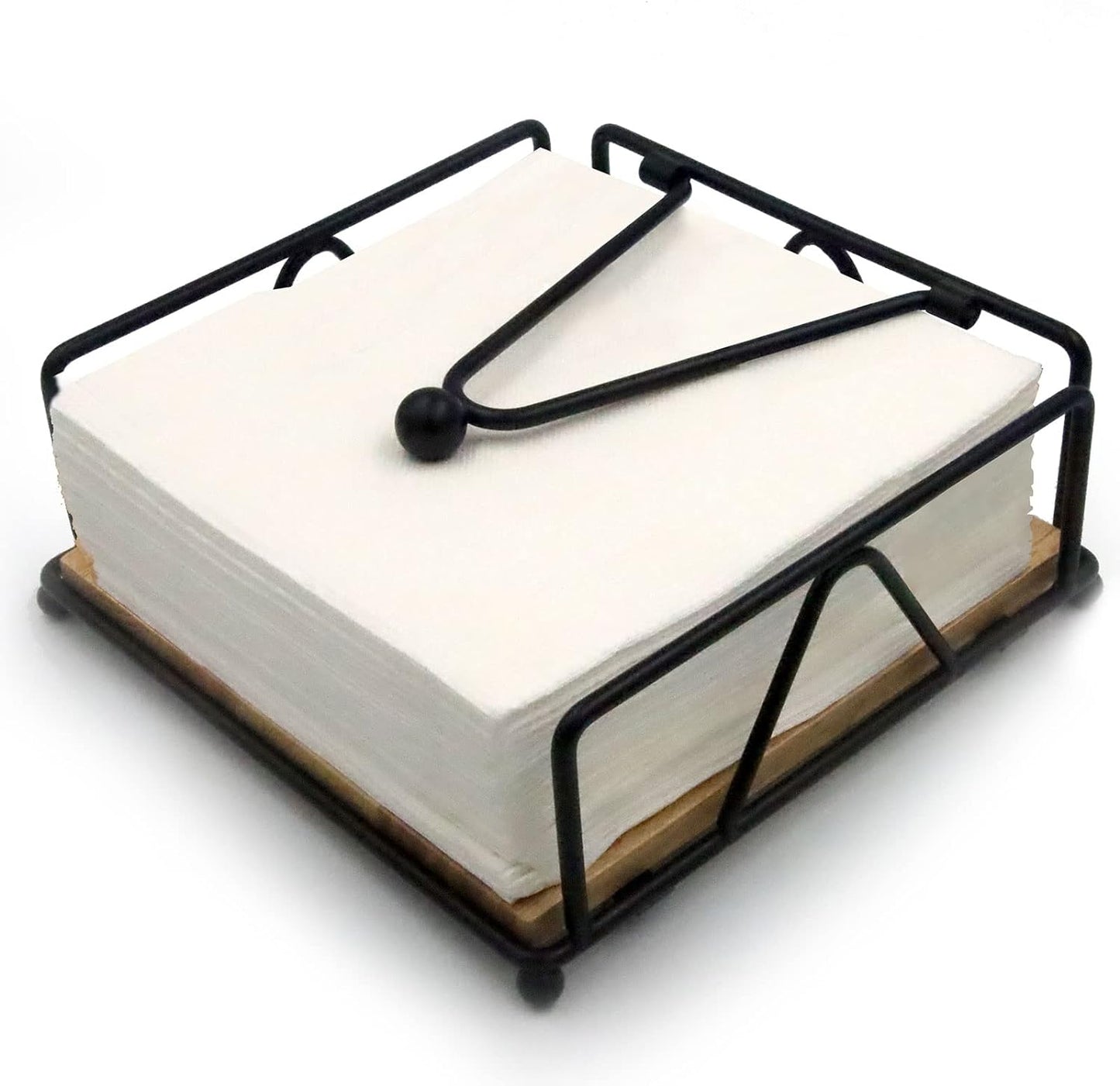 Napkin Holder for Table, Metal and Wood Napkin Holder, Standing Napkin Holders for Paper Napkins, for Kitchen Counter, Dining Table, 7" x 7"(Black)