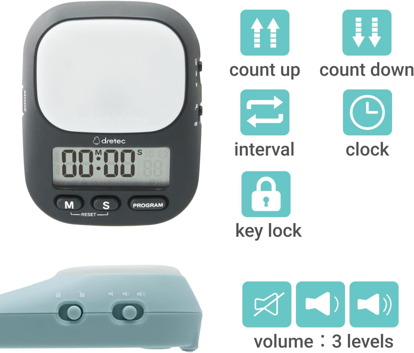 dretec pomodoro Timer, Productivity for Studying, Large Button, Interval,Blue
