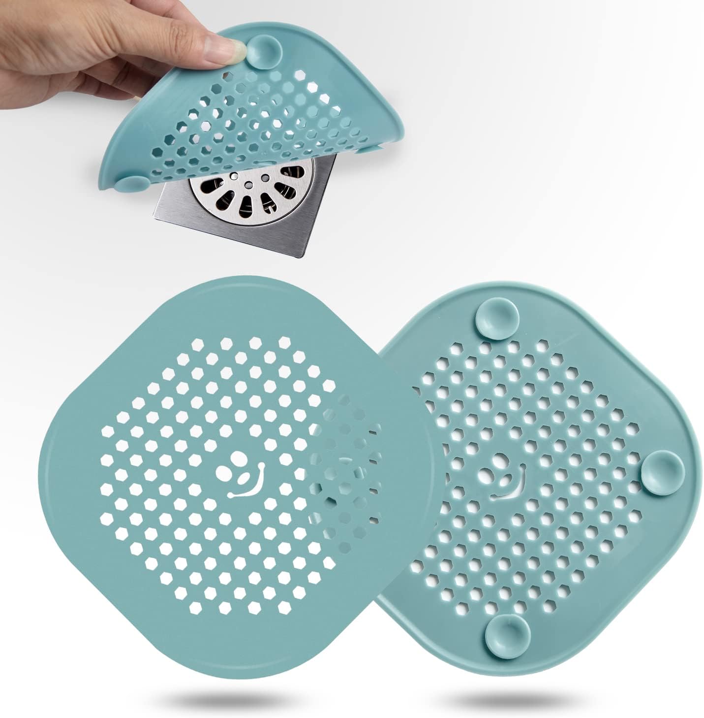 Drain Cover Hair Catcher Drain Plug Hair Stopper Drain Protector for Shower Bathroom Accessories Bathtub Deep Light Blue 2 Pack