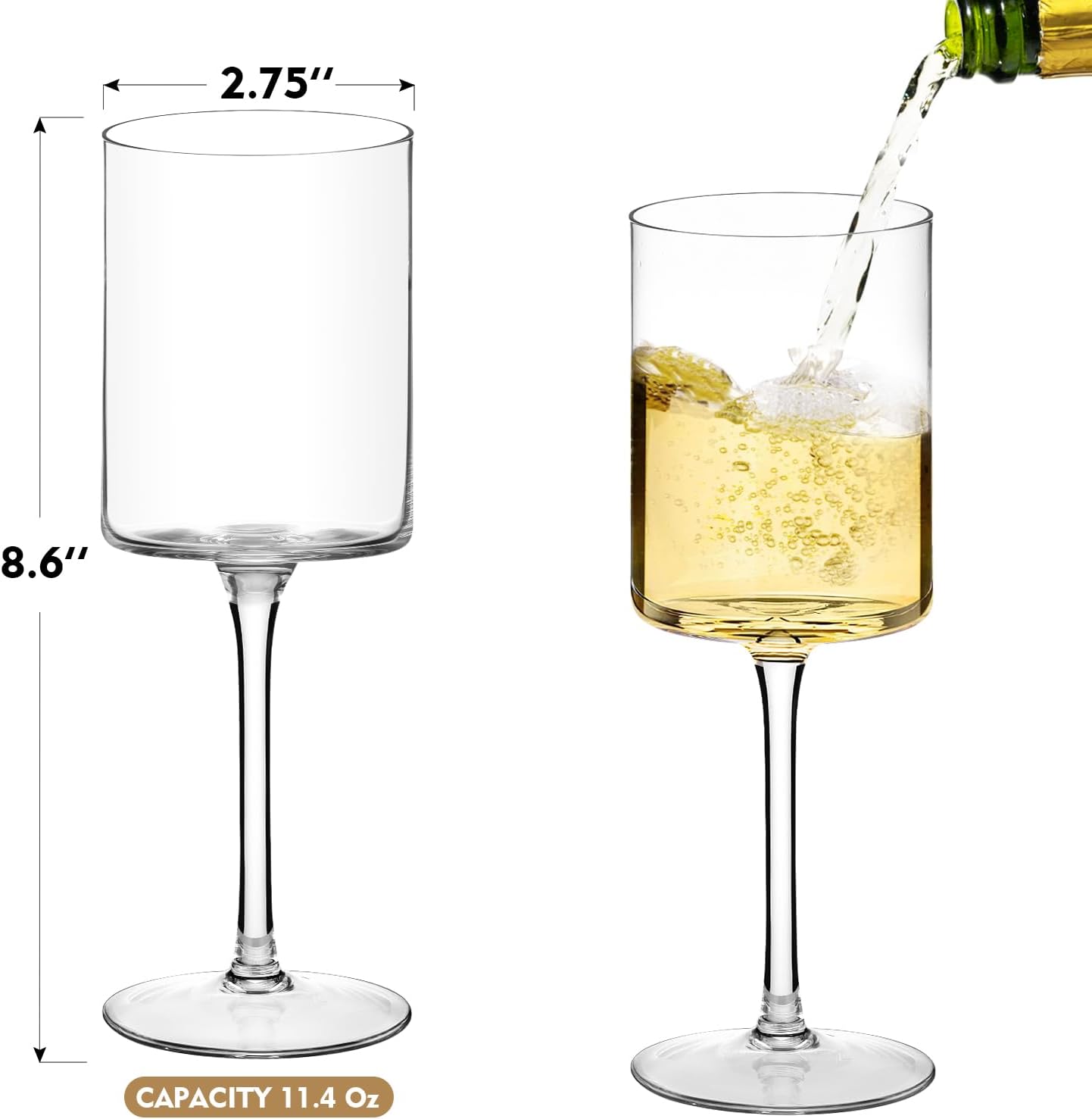 Chouggo Square Wine Glasses Set of 6, Hand Blown Crystal Red Wine or White Wine Glass 11.4Oz - Hand Crafted by Artisans - Gifts for Women, Men, Wedding, Anniversary, Christmas, Birthday