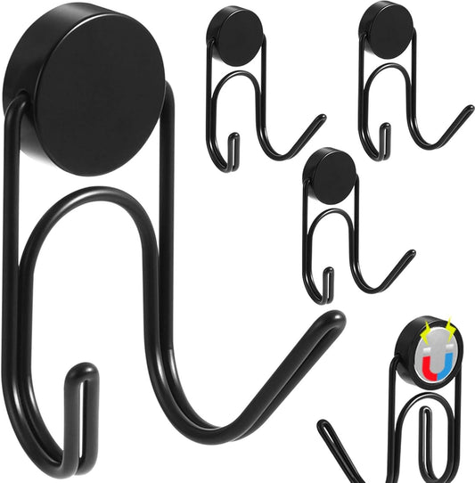 Magnetic Hooks 304 Stainless Steel Hooks Heavy Duty Magnets Hanging Hooks for Refrigerator Grill Toolbox Outdoor,Cruise Essentials Camper Accessories,4pack(Black,1.1in-2 40Lbs)