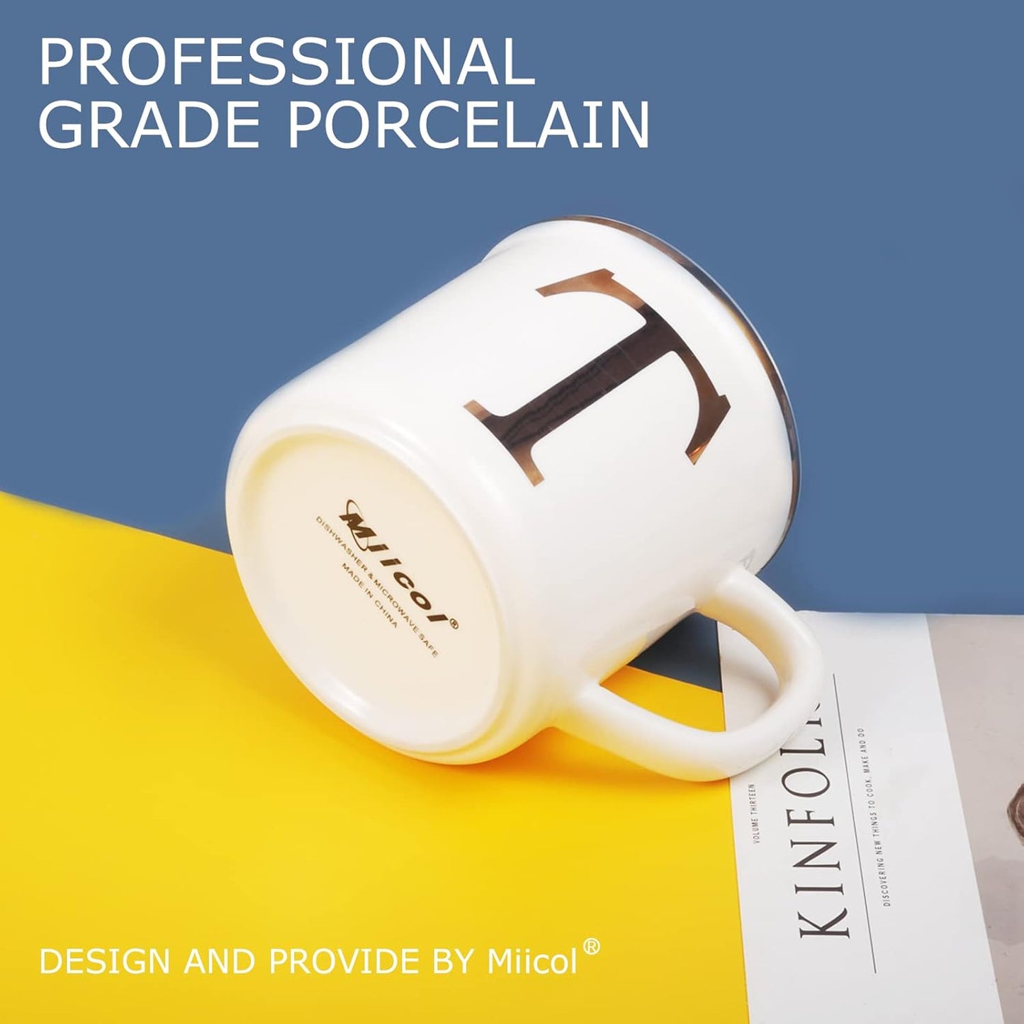 Miicol Ceramic Coffee Mug 16 oz, Monogram Coffee Cup, Golden Initial Tea Mug, Personalized Tea Cup, Unique Gift, Large Mug for Home, Office, Letter T