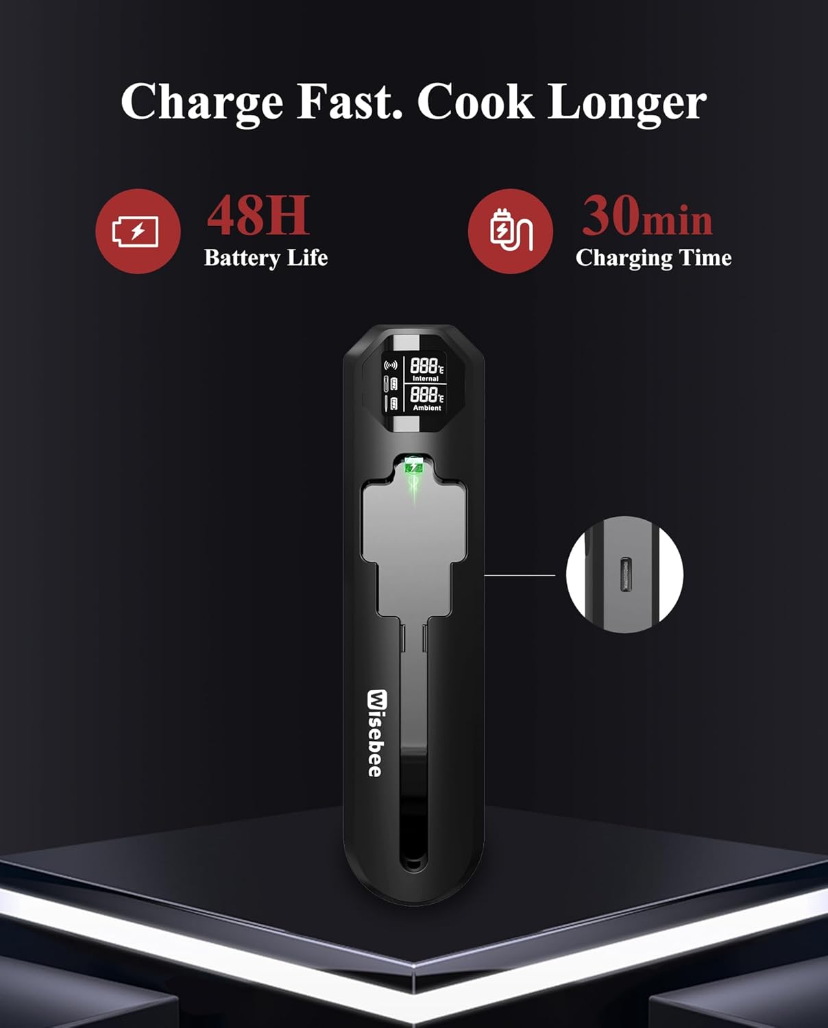 Wisebee Meat Thermometer Digital Wireless,328FT Smart Bluetooth Probe Waterproof Thermometer with Remote Monitoring| Real-Time Readings| Rechargeable LCD Booster| Dual Alarm| App Controlled| Cooking