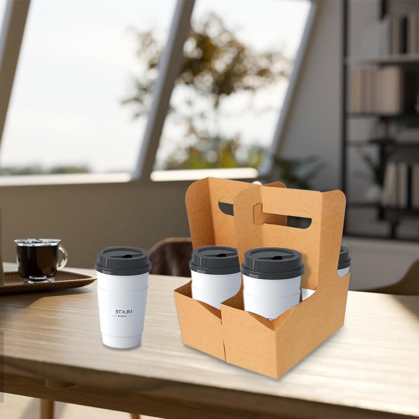 2 Cup Drink Carrier with Handle | Kraft Paperboard Cup Holder | Disposable Cup Holder for Hot or Cold Drinks | Cup Carrier for Food Delivery Services(50 Pack)