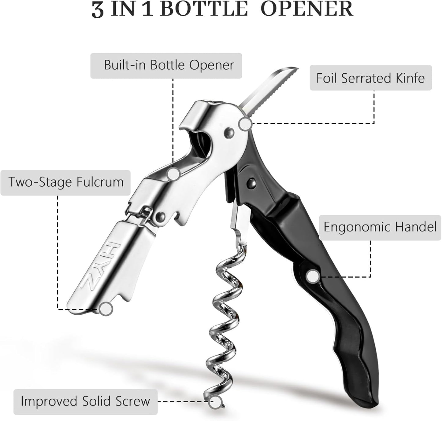 HYZ Wine Opener Bulk 20Pack for Bartender, Professional Waiter Corkscrew Wine Key for Servers,Wine Bottle Opener Double Hinged, Wine Accessories Set for Party Favor, Black