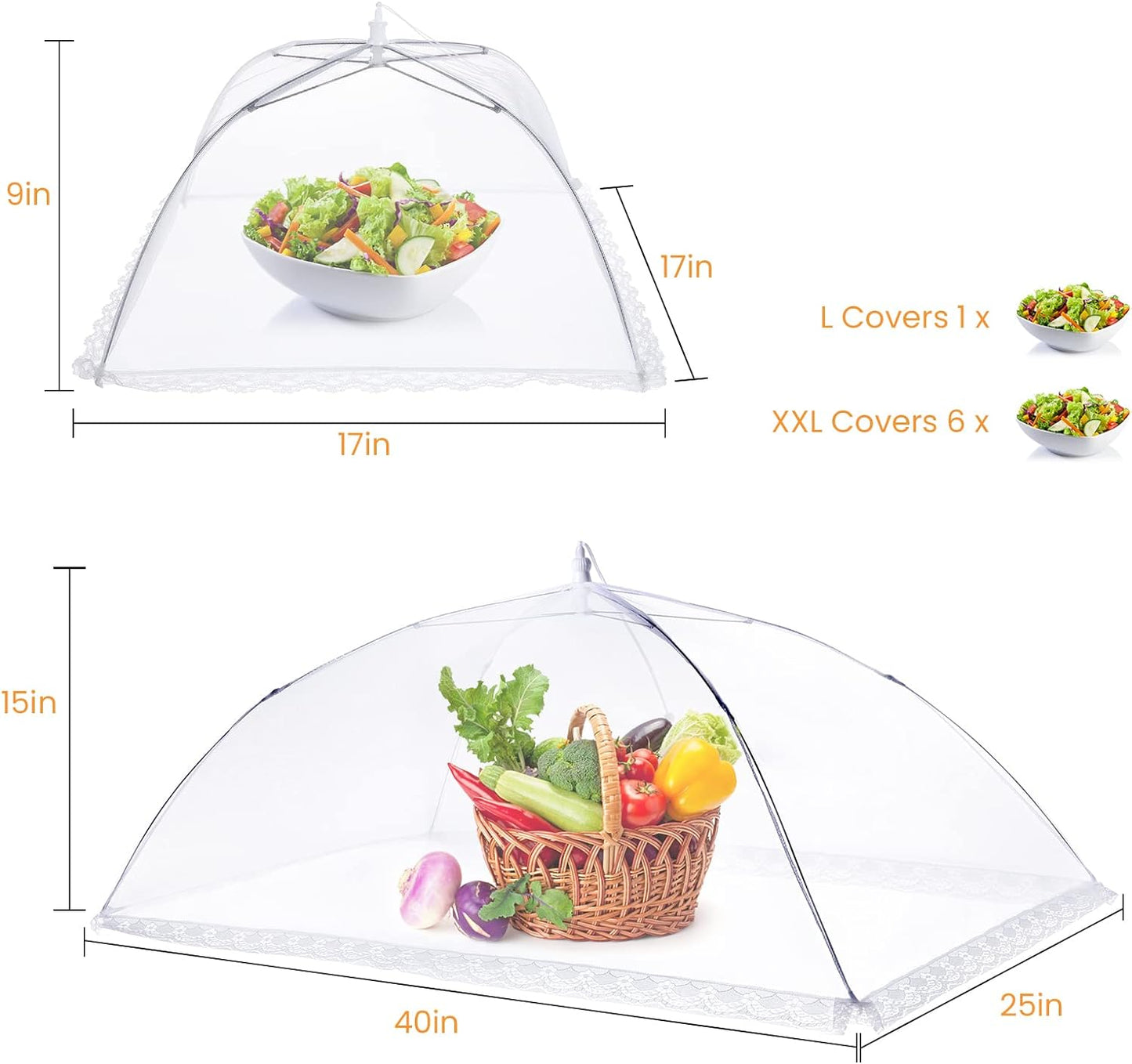 Food Covers for Outside - 2 Extra Large (40 x 25 in) & 6 Large (17 x 17 in) Food Tents/Food Covers for Outdoors Mesh Screen, Picnic Pool Party Supplies, Pop-Up and Collapsible