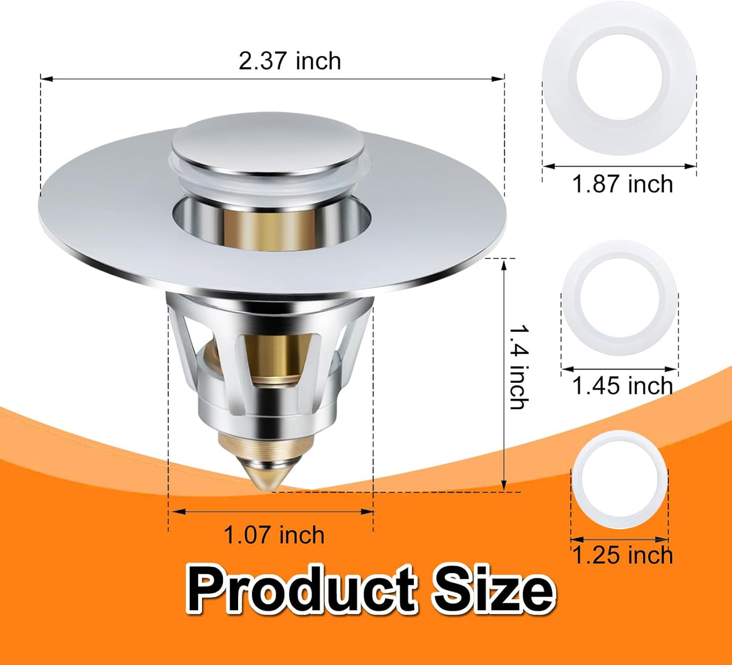 2 Pack Bathroom Sink Stopper, Fits 1.1-1.85 Inch Drain Holes, Pop Up Sink Drain Stopper, Easy to Use Drain Plug Bathroom Sink Drain Cover, Pure Brass Bathroom Sink Drain Strainer with Hair Catcher