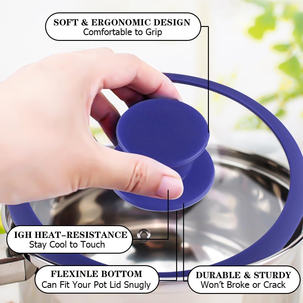 JoyTube Universal Pot Pan Lids Replacement Knob, Silicone Heat Resistant Pan Cover Holding Handles BPA Free Dishwasher Safe Fits Skillets and Kitchen Cookware (Pack of Two-Blue)