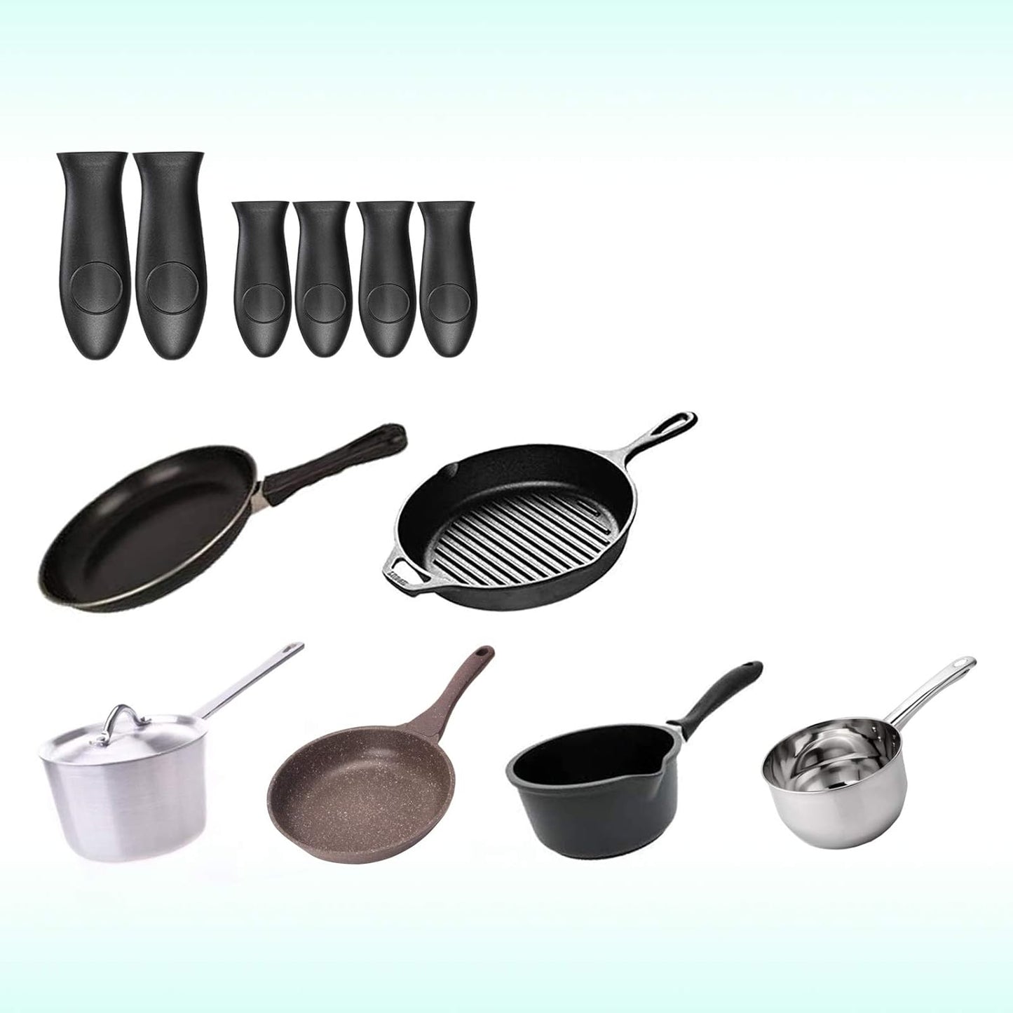 Silicone Hot Handle Holder Small Cast Iron Handle Cover Skillet Handle Cover Griddle Cover Cookware Handles Cover for Frying Pans & Griddles Sleeve Grip Handle Cover Small & Large Black 6 Pcs