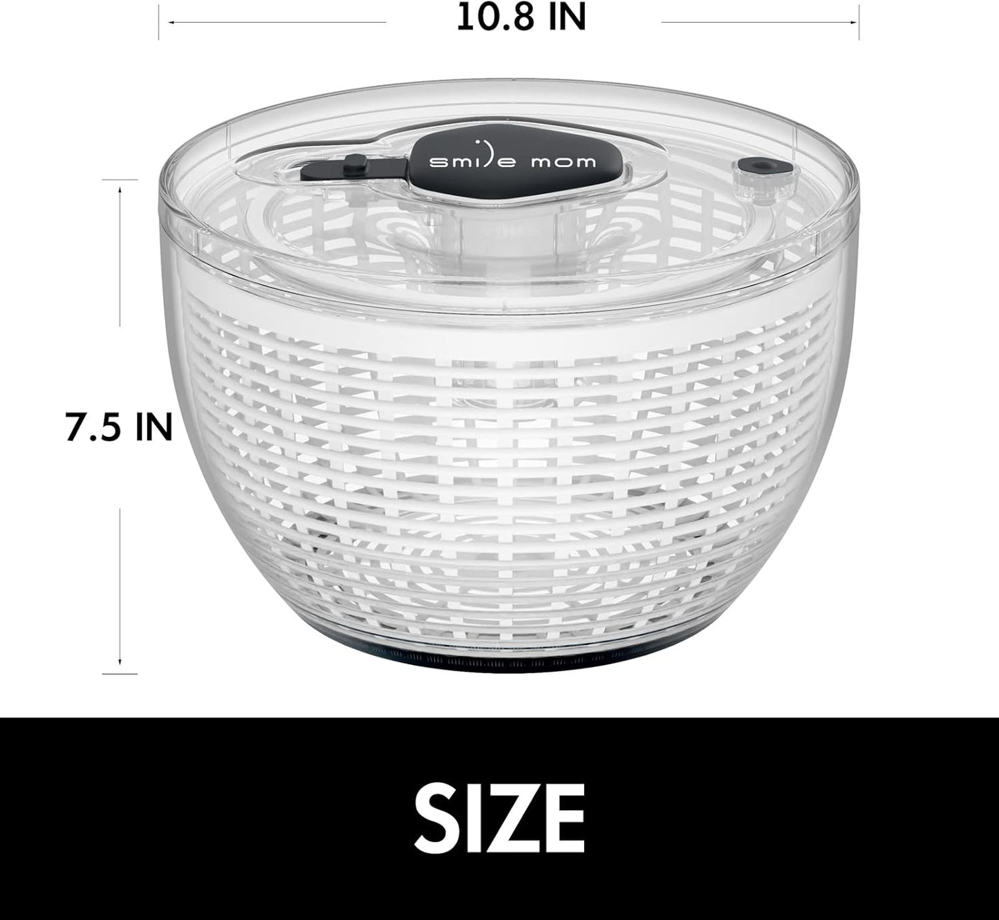 Smile mom Salad Spinner Large Lettuce Spinner Kitchen Gadgets, Large Salad Spinner Vegetable Washer, High Efficiency for Kitchen Washing & Drying Leafy Vegetables, One-Handed Easy Press 6.3 Qt White