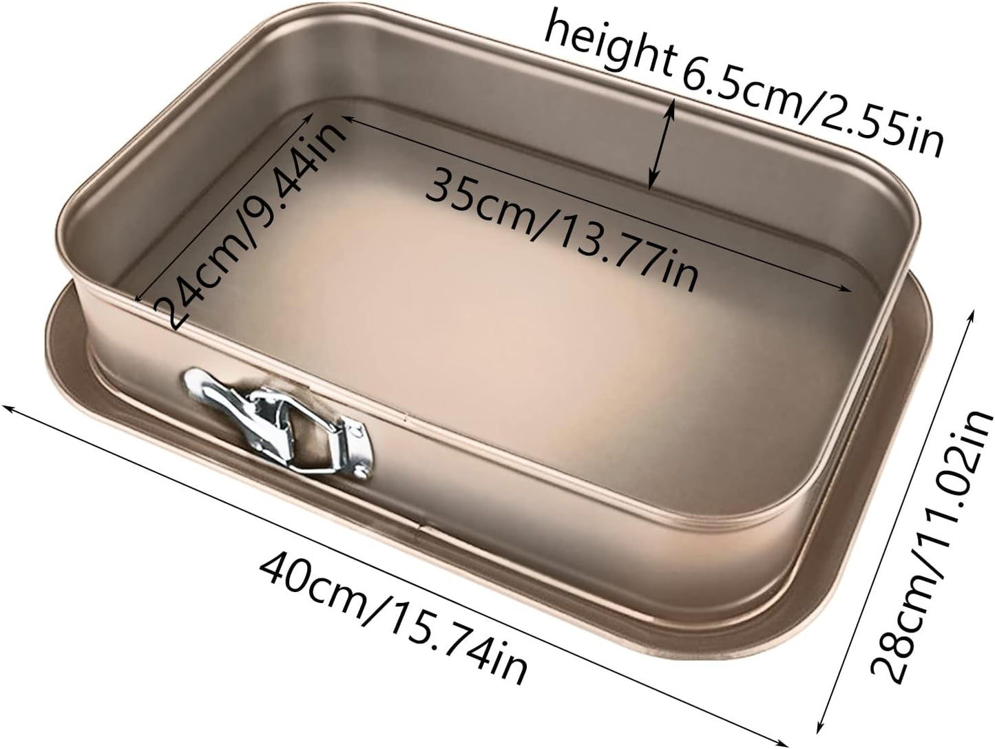 Meleg Otthon Springform Cheesecake Pan - Leakproof, Nonstick, Rectangle, Removable Bottom, Gold (15.7" x 11" x 2.6")