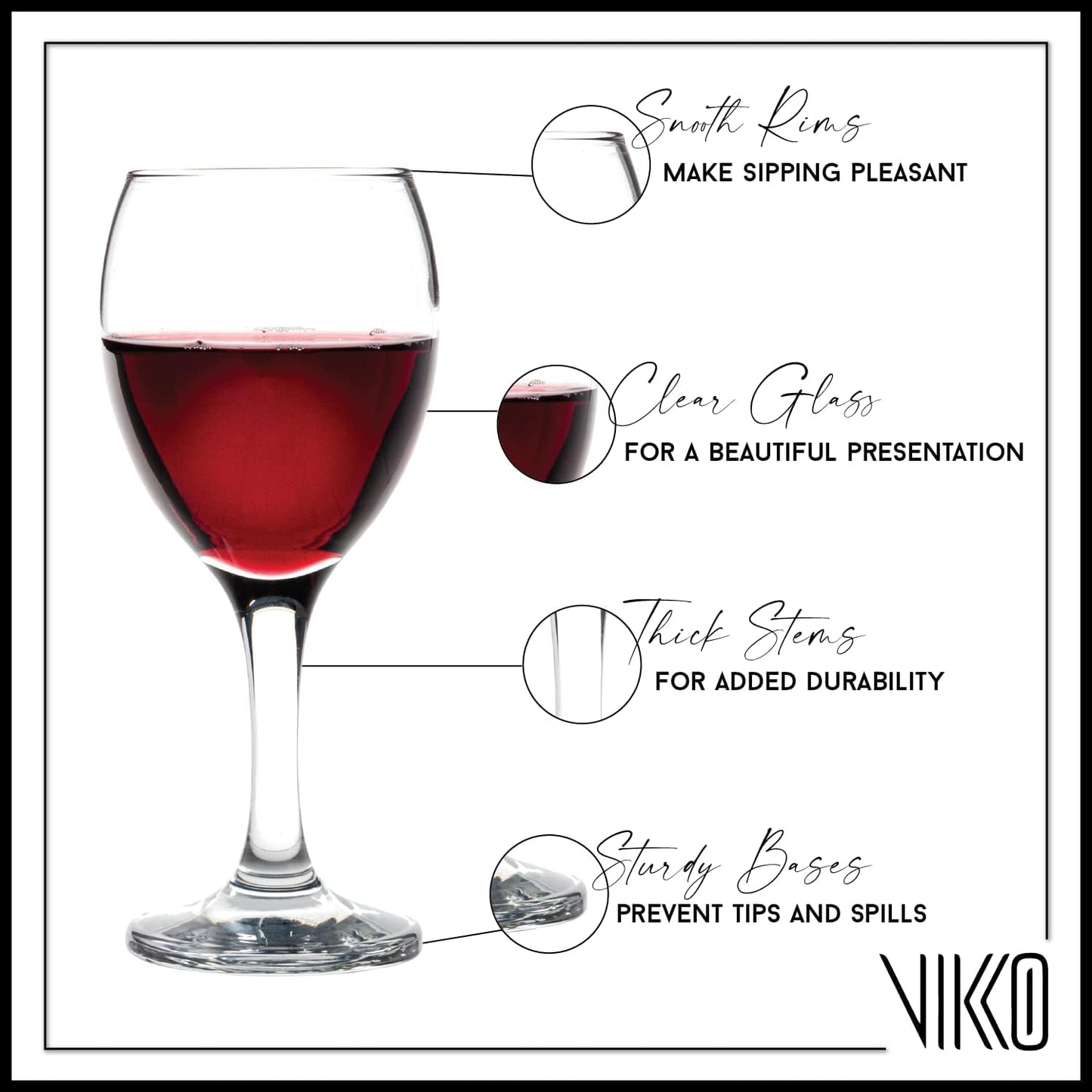 Vikko 11.5 Oz Glass Wine Glasses: Stemmed Wine Glasses for Red and White Wine - Thick and Durable Wine Glasses - Clear Glasses for Wine - Small Wine Glasses with Stem - Red Wine Glasses Set of 12