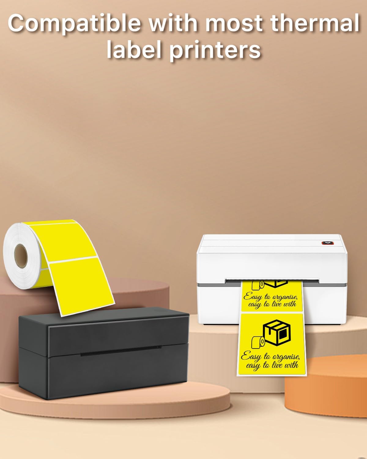 iEager Yellow Square Thermal Label Stickers, 3" x 3" Self-Adhesive Square Direct Thermal Labels with Perforation Line, 500 Sheets/Roll