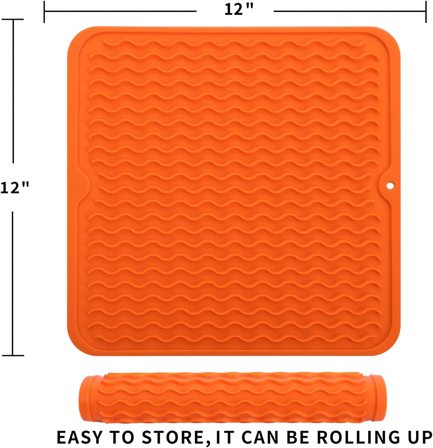 Silicone Dish Drying Mat for Multiple Usage,Easy clean,Eco-friendly,Heat-resistant Silicone Mat for Kitchen Counter or Sink,Refrigerator or Drawer liner Orange M 12 inches x 12 inches