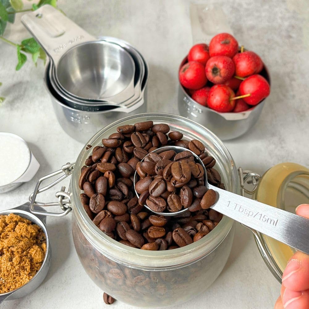 Stainless Steel Measuring Cups and Measuring Spoons Set with Circular Connector,Kitchen Measuring Spoons and Cups，kitchen tool for cooking and baking(13 Piece Set)