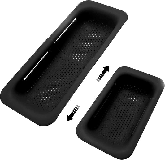 Collapsible Sink Colanders and Strainers Basket Extendable Plastic Fruit Vegetable Strainer Drainer Basket for Kitchen (Length 13.6 inch-18.7 inch) (Black) 6 * 10