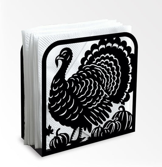 Turkey Decorative Black Metal Napkin Holder for Table, 4.9" x 4.9" x 1.9" Standing Napkin Holder for Home Kitchen Restaurant Picnic Party Coffee Bar Dining Room