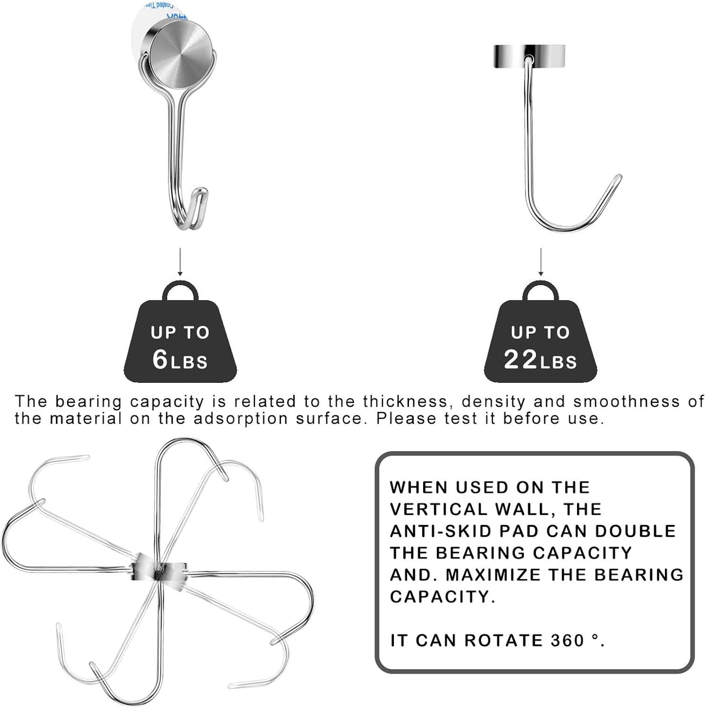 Magnetic Hooks, Heavy Duty 304 Stainless Steel Magnet Hooks for Cruise Refrigerator Grill,Strong Magnet with Hooks for Home Kitchen, Garage Toolbox,4pack （Silver,1.1in-1 22Lbs）