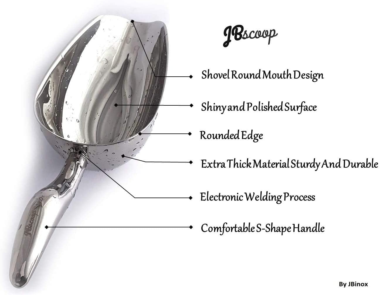 JBscoop Metal Ice Scoop Stainless Steel, Popcorn Scoop, 9.4 Inch Dog Food Scoop Popcorn for Party Wedding, Heavy Duty Dishwasher Safe